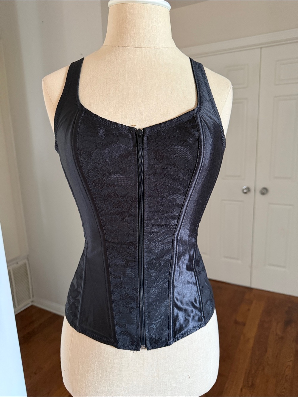Black Front-Zip Corset Tank Top